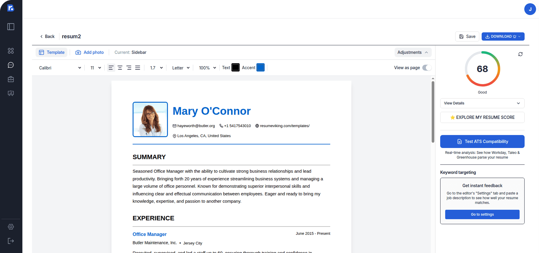 Resume Builder Interface