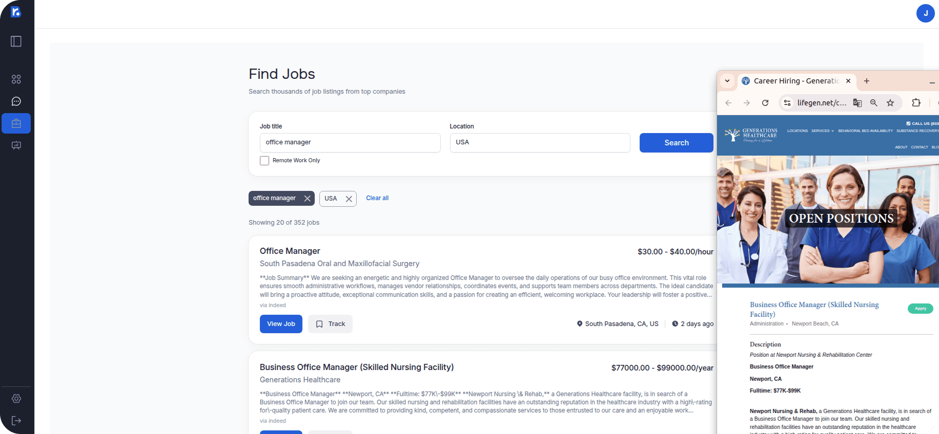 Resume builder interface showing a professional resume