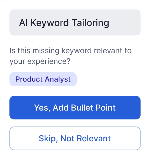 AI Keyword Tailoring interface