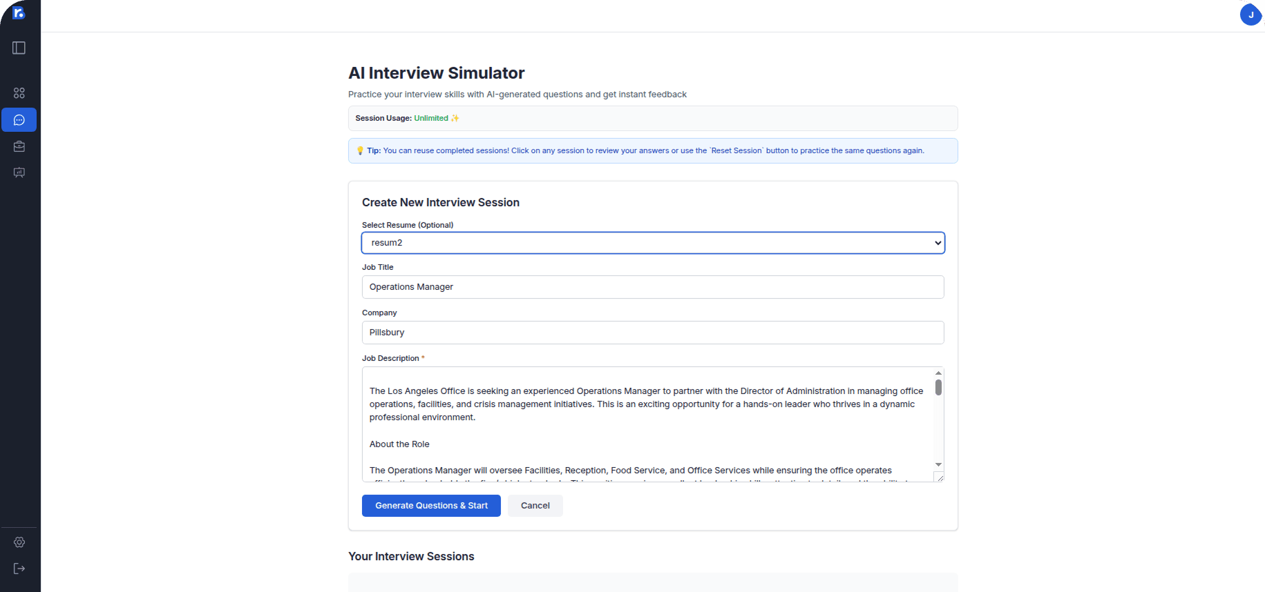 AI Interview Practice Interface