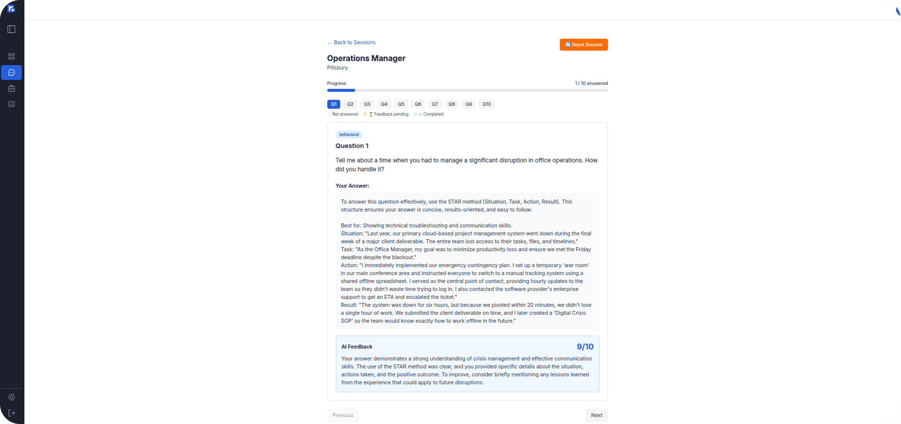 AI interview feedback interface