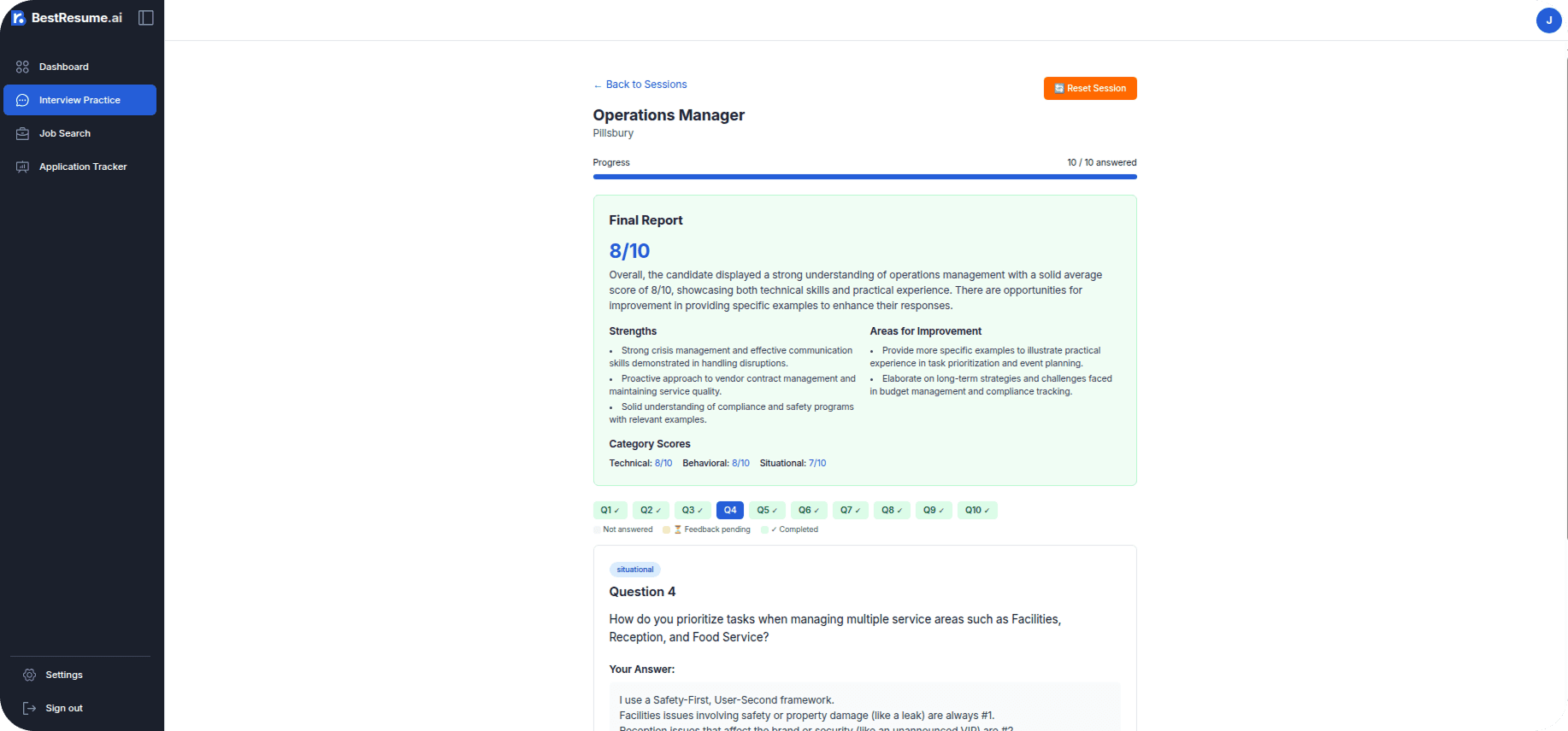 Interview practice progress tracking
