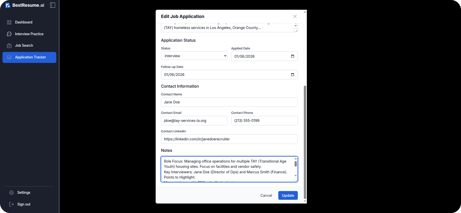Application tracking features