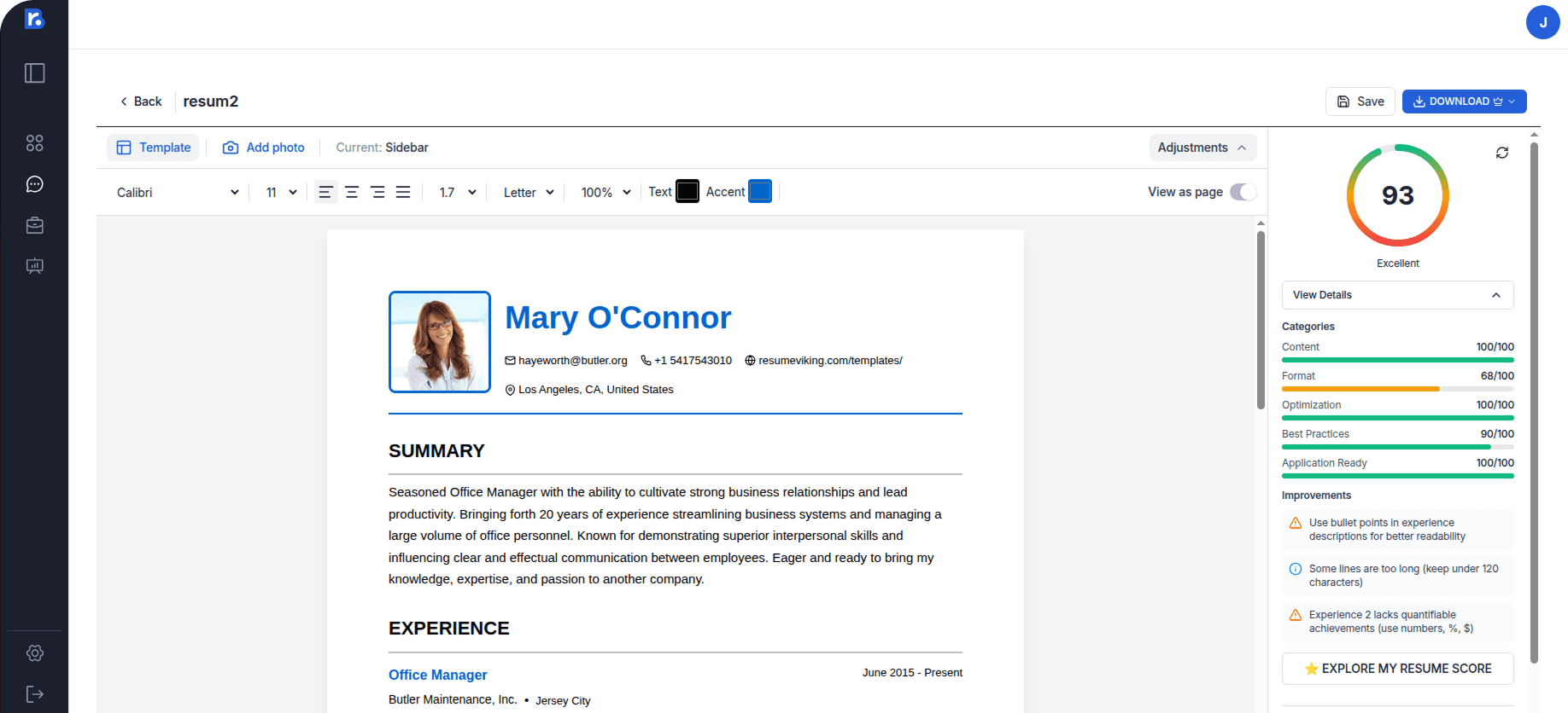Resume Score Calculator Interface